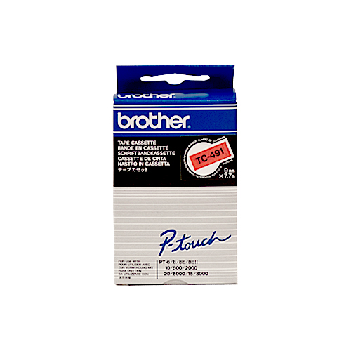 TC-491 - Brother Lettertape P-Touch 9mm 7.7m Rood Zwart