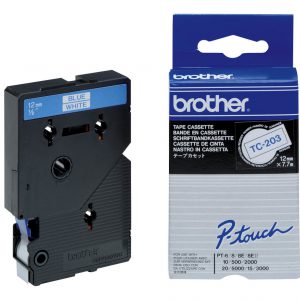 TC-203 - Brother Lettertape P-Touch 12mm 7.7m Wit Blauw