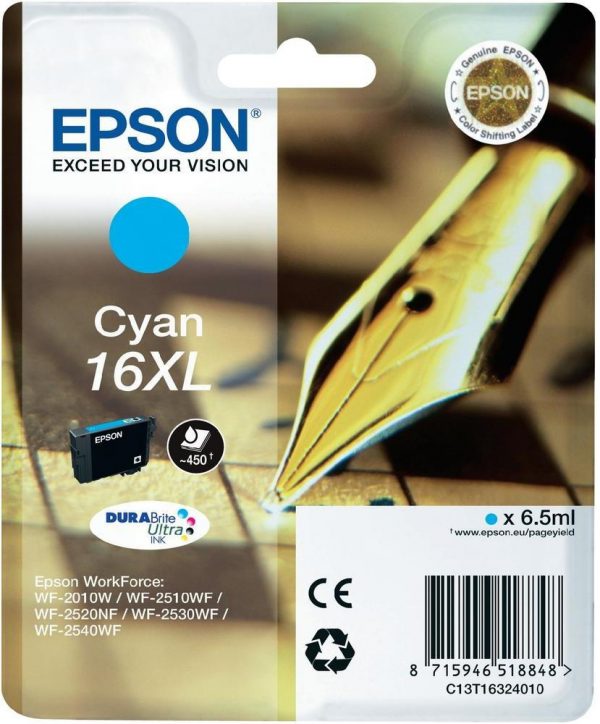 C13T16324022 - EPSON Inkt Cartridge 16XL Cyaan 6,5ml 450vel 1st