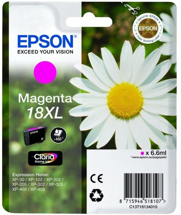 C13T18134022 - EPSON Inkt Cartridge 18XL Magenta 6,6ml 450vel 1st