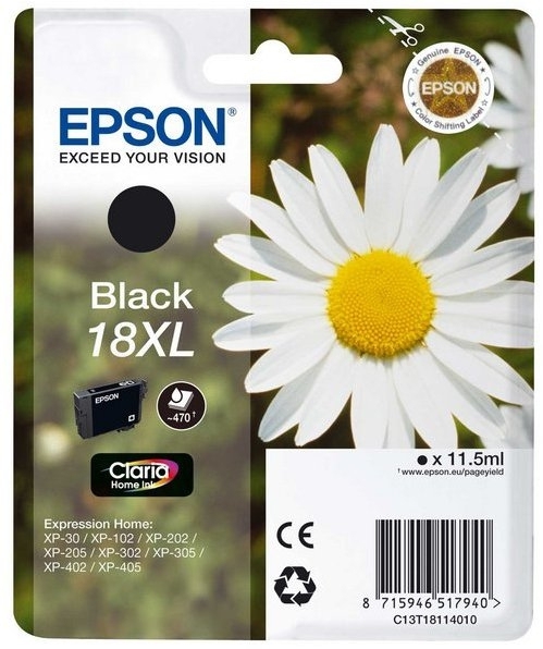 C13T18114022 - EPSON Inkt Cartridge 18XL Black 11,5ml 470vel 1st