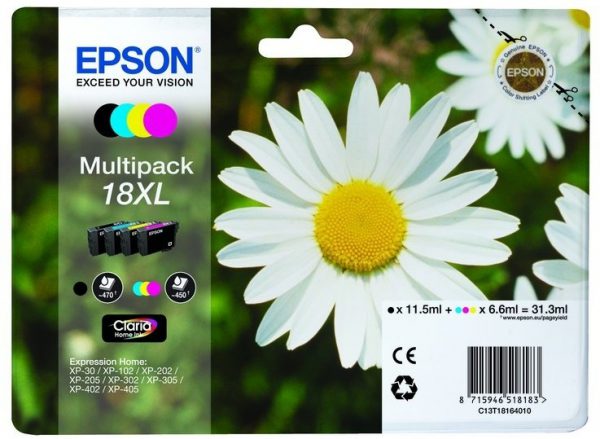 C13T18164022 - EPSON Inkt Cartridge 18XL Black & Cyaan & Magenta & Yellow 31,3ml Multipack