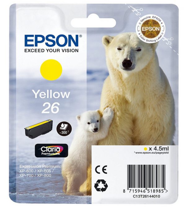 C13T26144022 - EPSON Inkt Cartridge 26 Yellow 4,5ml 300vel 1st