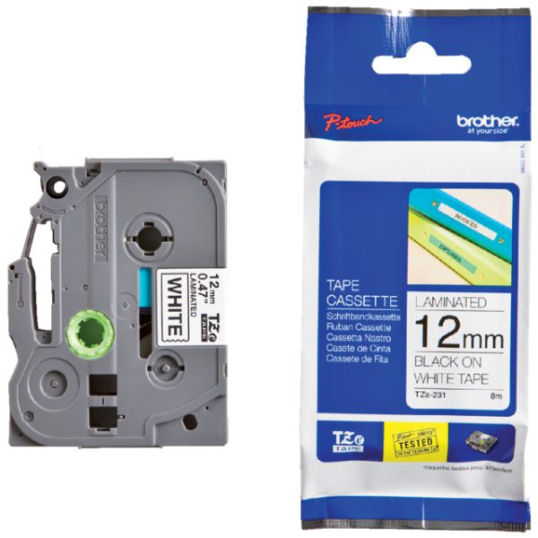 TZE-231 - Brother Lettertape P-Touch 12mm 8m Wit Zwart TZE-231
