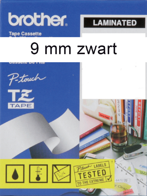 TZE-221 - Brother Lettertape P-Touch 9mm 8m Wit Zwart Polyester