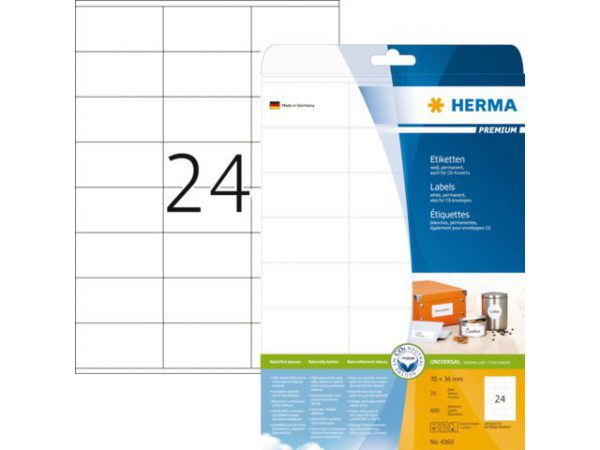 4360 - HERMA Universal Etiket Premium 70x36mm 600st Wit 1 Pak