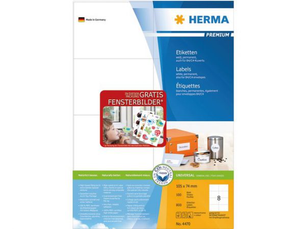 13HER4470 - HERMA Universal Etiket Premium no:4470 105x74mm 800st Wit 1 Pak