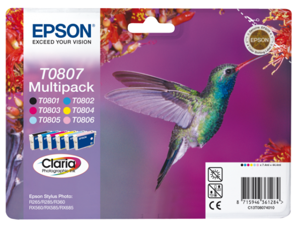 C13T08074011 - EPSON Inkt Cartridge T0807 Black & Cyaan & Magenta & Yellow & Light Cyaan & Light Magenta 44,4ml Multipack