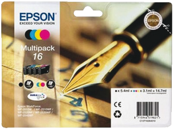 C13T16264010 - EPSON Inkt Cartridge 16 Black & Cyaan & Magenta & Yellow 14,7ml Multipack