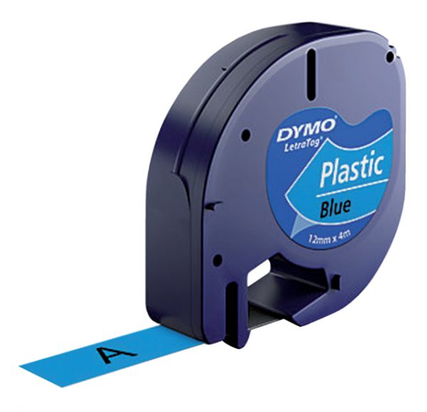 S0721650 - DYMO Lettertape LetraTag 12mm 4m Blauw Zwart Plastic 91205