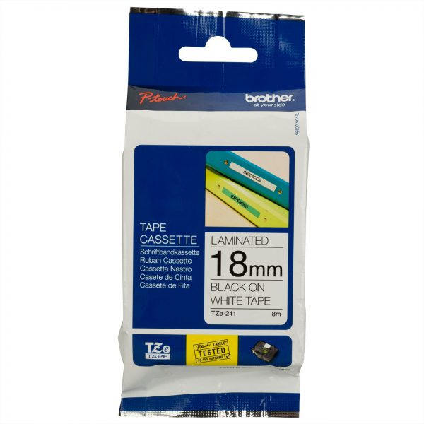 TZE-241 - Brother Lettertape P-Touch 18mm 8m Wit Zwart Polyester