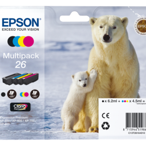 C13T26164010 - EPSON Inkt Cartridge 26 Black & Cyaan & Magenta & Yellow 19,7ml Multipack