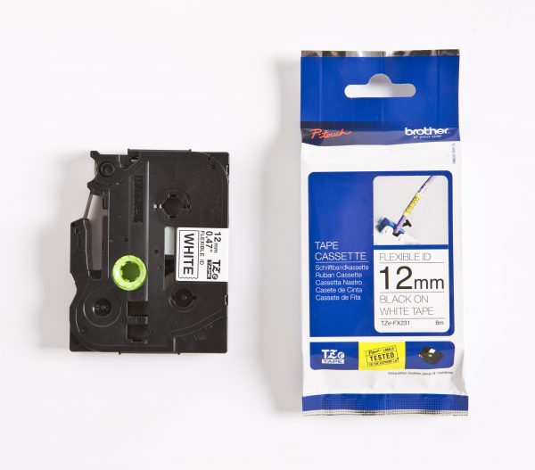 TZE-FX231 - Brother Lettertape P-Touch 12mm 8m Wit Zwart