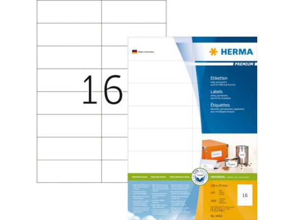 13HER4462 - HERMA Etiket Premium no:4462 105x37mm 1.600st Wit 1 Pak