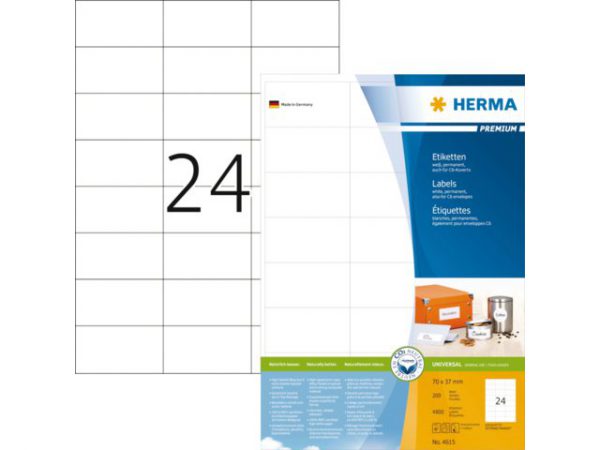 13HER4615 - HERMA Etiket Premium no:4615 70x37mm 4.800st Wit 1 Pak