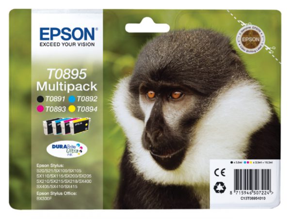 C13T08954010 - EPSON Inkt Cartridge T0895 Black & Cyaan & Magenta & Yellow 16,3ml Multipack