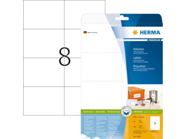 5062 - HERMA Universal Etiket Premium 105x74mm 200st Wit 1 Pak