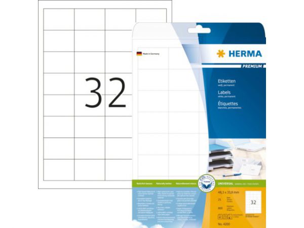 4200 - HERMA Etiket Premium no:4200 48.3x33.8mm 800st Wit 1 Pak