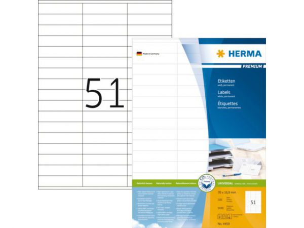 13HER4459 - HERMA Etiket Premium no:4459 70x16.9mm 5.100st Wit 1 Pak