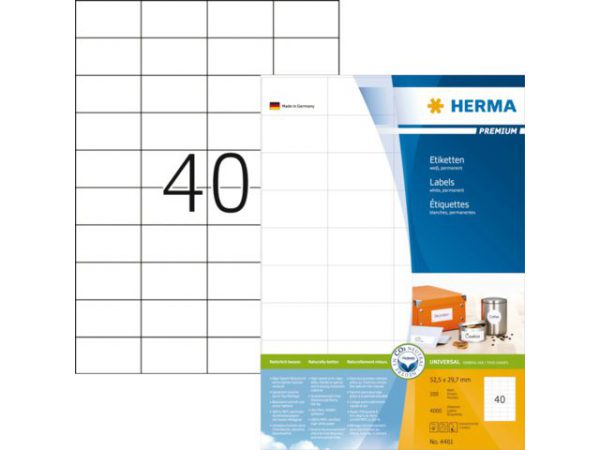 13HER4461 - HERMA Etiket Premium no:4461 52.5x29.7mm 4.000st Wit 1 Pak