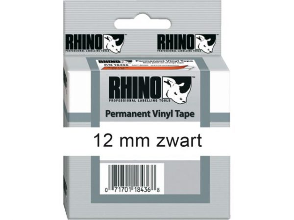 S0718600 - DYMO Lettertape RHINO 12mm 5,5m Wit Zwart Vinyl 18444