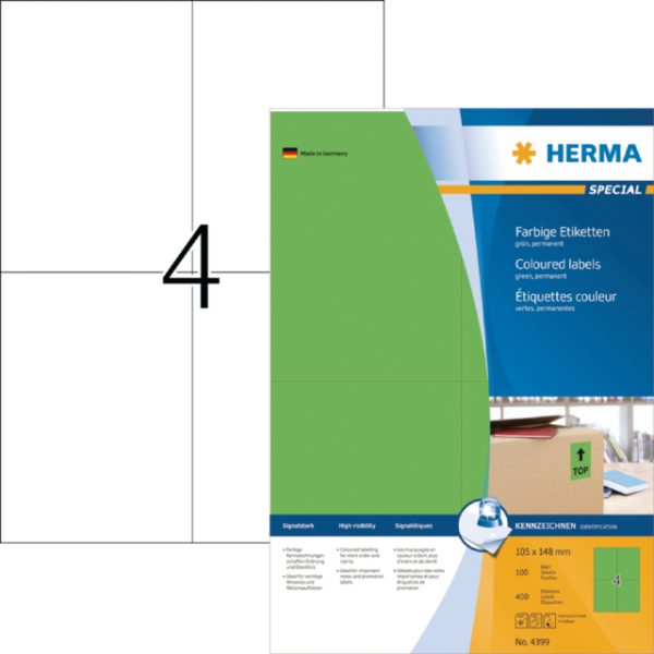 4399 - HERMA Gekleurde Etiketten Signalering 105x148mm 400st Groen 1 Pak