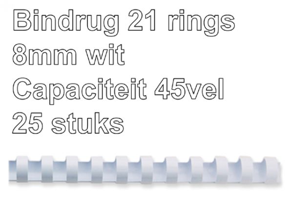 5330403 - FELLOWES Bindrug Kunststof A4 21-Rings 8mm Wit 25st