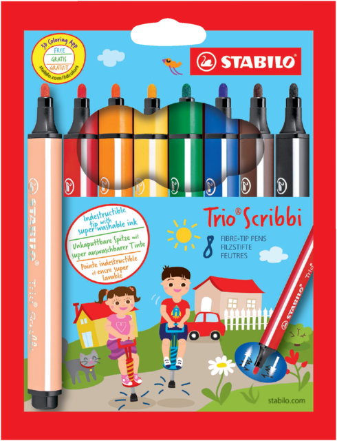 368/8-01 - Viltstiften Trio Scribbi 1.5-2.0mm Diverse Kleuren 1 Set -