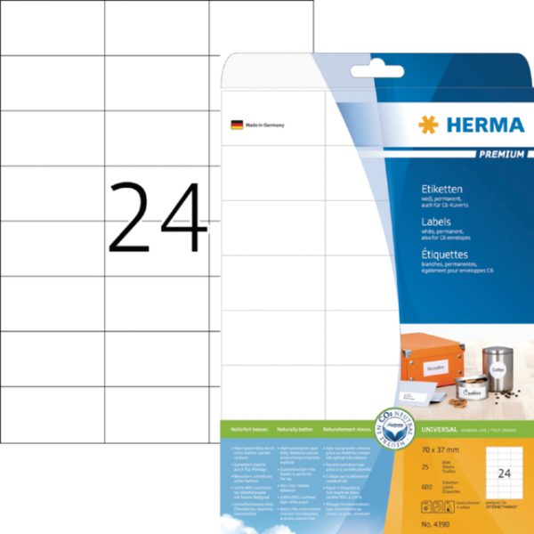 4390 - HERMA Speciaal Etiket Premium no:4390 70x37mm 600st Wit 1 Pak