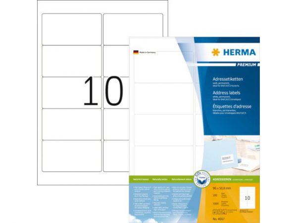 4667 - HERMA Adres Etiket Premium 96x50.8mm 1.000st Wit 1 Pak
