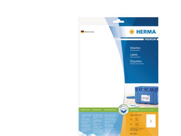 8637 - HERMA Etiket Premium no:8637 210x297mm 10st Wit 1 Pak