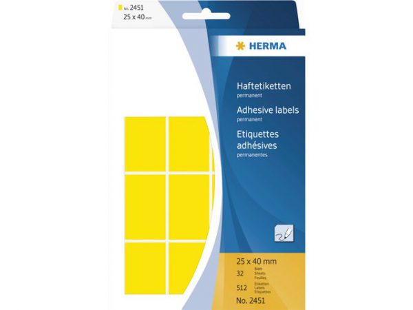 2451 - HERMA Universal Etiket Schrijfpapier 25x40mm 512st Geel 1 Pak