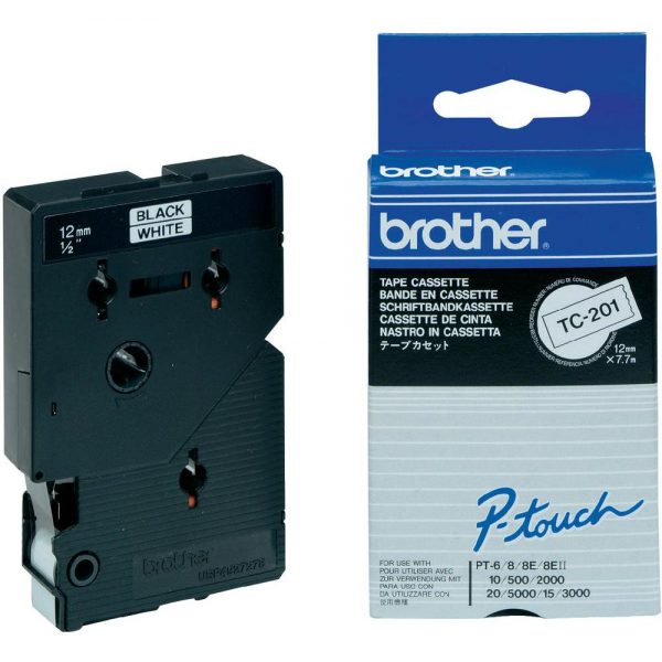 TC-201 - Brother Lettertape P-Touch 12mm 7.7m Zwart Wit