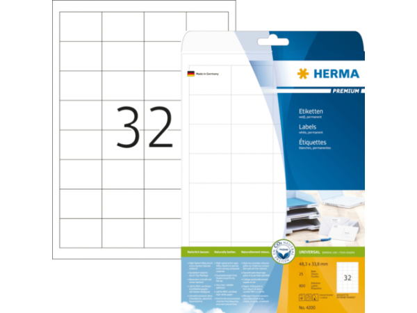 4200 - HERMA Etiket Premium no:4200 48.3x33.8mm 800st Wit 1 Pak