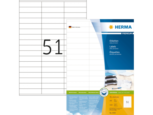 13HER4459 - HERMA Etiket Premium no:4459 70x16.9mm 5.100st Wit 1 Pak