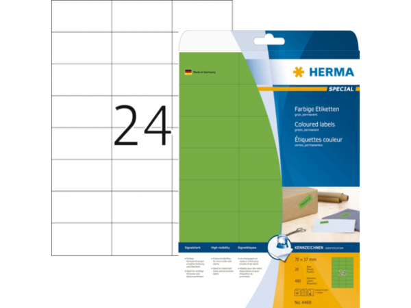 13HER4469 - HERMA Gekleurde Etiketten SuperPrint no:4469 70x37mm 480st Groen 1 Pak