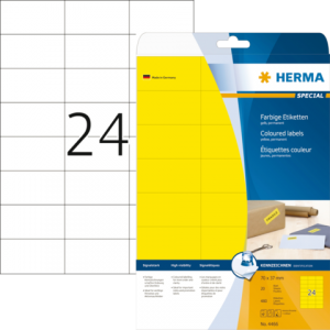 13HER4466 - HERMA Gekleurde Etiketten SuperPrint no:4466 70x37mm 480st Geel 1 Pak