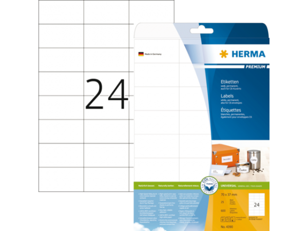 4390 - HERMA Speciaal Etiket Premium no:4390 70x37mm 600st Wit 1 Pak