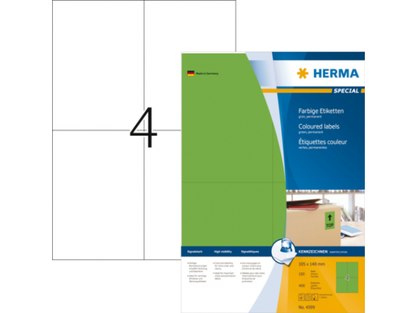 4399 - HERMA Gekleurde Etiketten Signalering 105x148mm 400st Groen 1 Pak