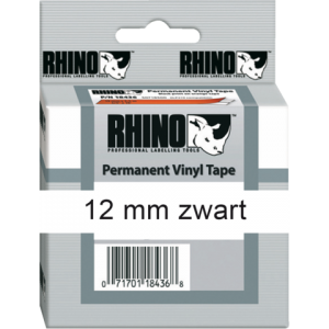 S0718600 - DYMO Lettertape RHINO 12mm 5,5m Wit Zwart Vinyl 18444