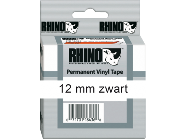 S0718600 - DYMO Lettertape RHINO 12mm 5,5m Wit Zwart Vinyl 18444