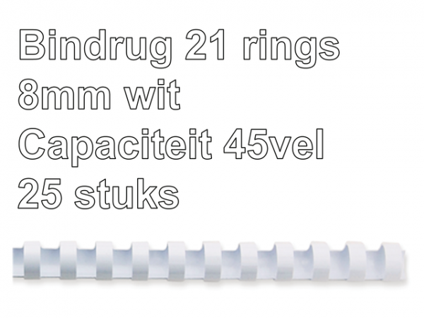 5330403 - FELLOWES Bindrug Kunststof A4 21-Rings 8mm Wit 25st