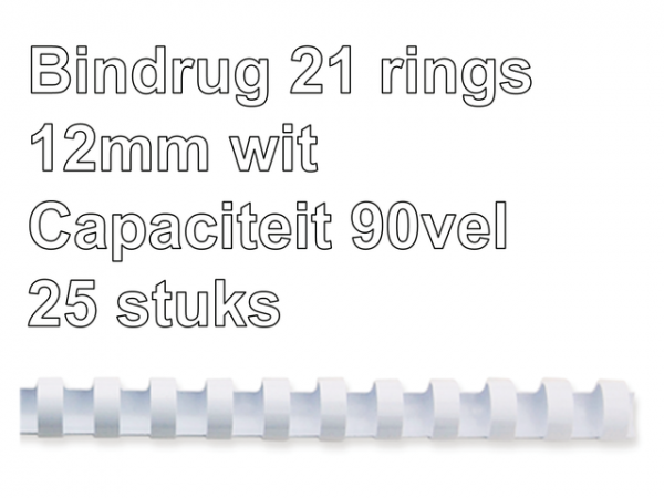 5331203 - FELLOWES Bindrug Kunststof A4 21-Rings 12mm 90vel Wit 25st