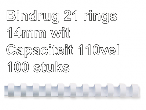 5346604 - FELLOWES Bindrug Comb Kunststof A4 21-Rings 14mm Wit 100st