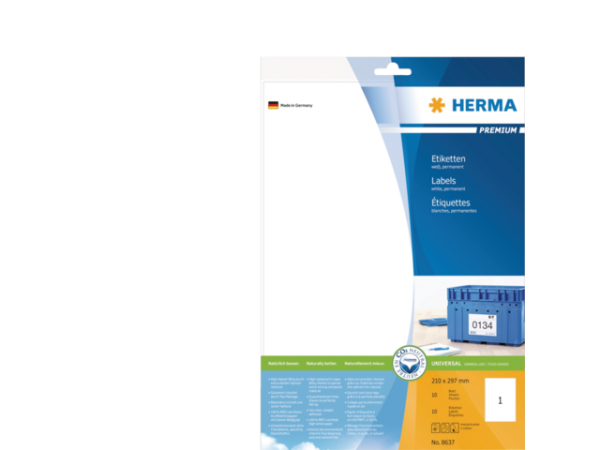 8637 - HERMA Etiket Premium no:8637 210x297mm 10st Wit 1 Pak