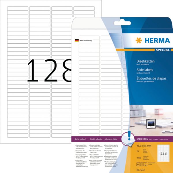 5071 - HERMA Speciaal Etiket Dia-Etiket 43.2x85mm 3.200st Wit 1 Pak