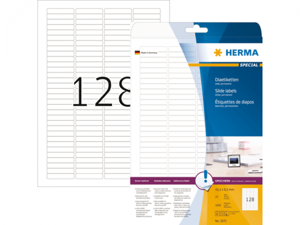5071 - HERMA Speciaal Etiket Dia-Etiket 43.2x85mm 3.200st Wit 1 Pak