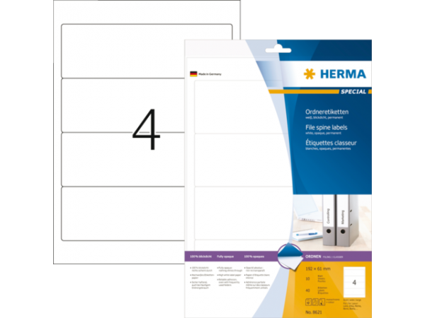 8621 - HERMA Rugetiketten SuperPrint no:8621 192x61mm 40st Wit 1 Pak