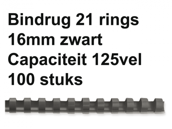 5347305 - FELLOWES Bindrug Comb Kunststof A4 21-Rings 16mm Zwart 100st