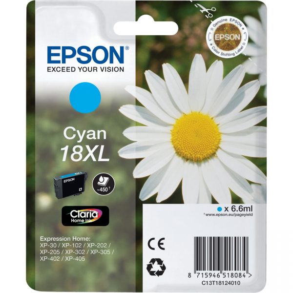 C13T18124010 - EPSON Inkt Cartridge 18XL Cyaan 6,6ml 1st